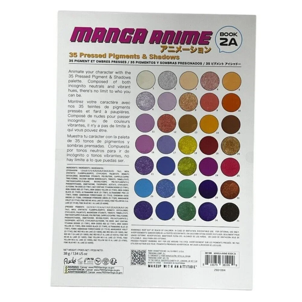 Manga Anime 35 Pressed Eyeshadow Palette Book 2A by RUDE Cosmetics NIB Sealed - Picture 2 of 2